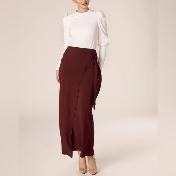 Dark Mauve Tie Waist Maxi Skirt - Picture 1 of 6
